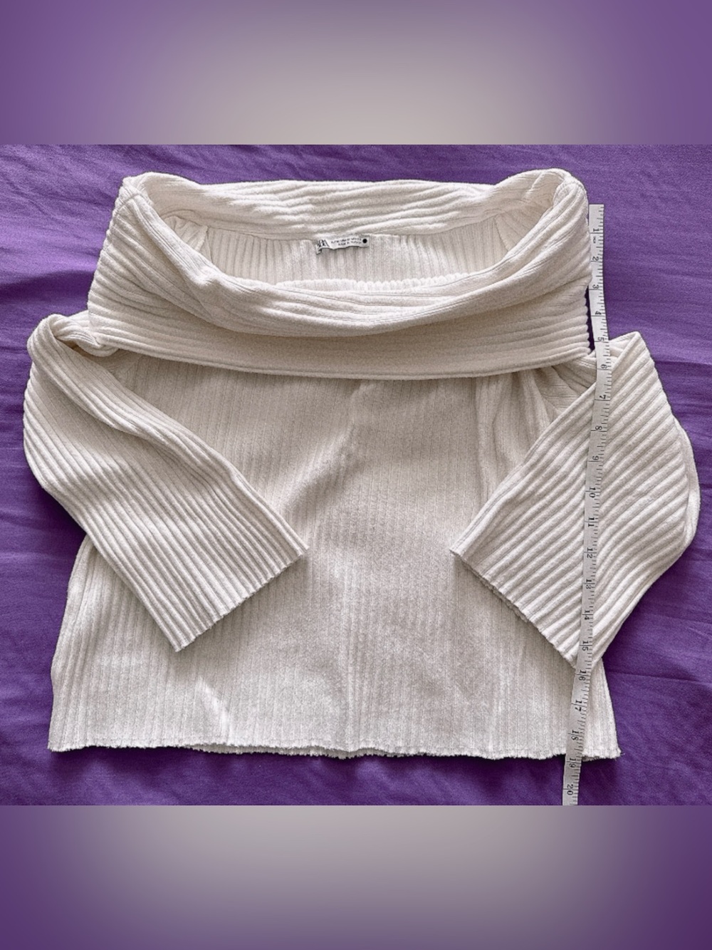Zara Ivory Off-the-Shoulder Ribbed Sweater
